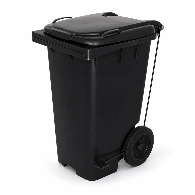 Carro coletor plástico preto de 240 litros com pedal
