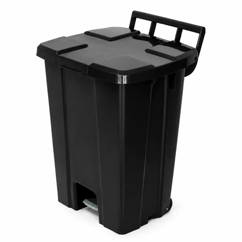 Cesto Quadrado com Pedal e Rodas 100 Litros para coleta de resíduos — Preto