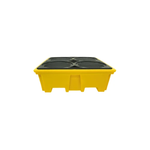 Pallet plástico de contenção 4 tambores perfil alto em PEAD, com bacia integrada para retenção de vazamentos - RP PLASS